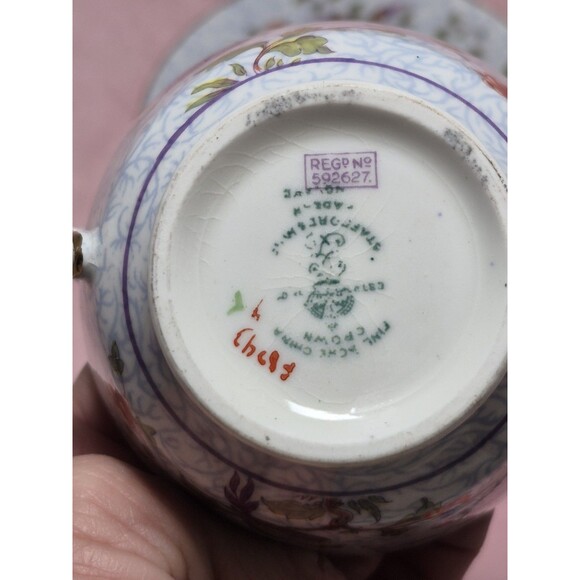 Crown Staffordshire Footed Cup & Saucer F8393 Bird of Paradise Blue /Gold 1940 G - Picture 7 of 8